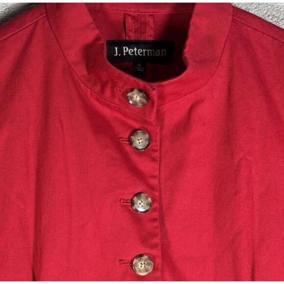 J Peterman Womens Red Mock Neck Button Up Blazer Jacket Classic Vintage Size 14 - Picture 4 of 16